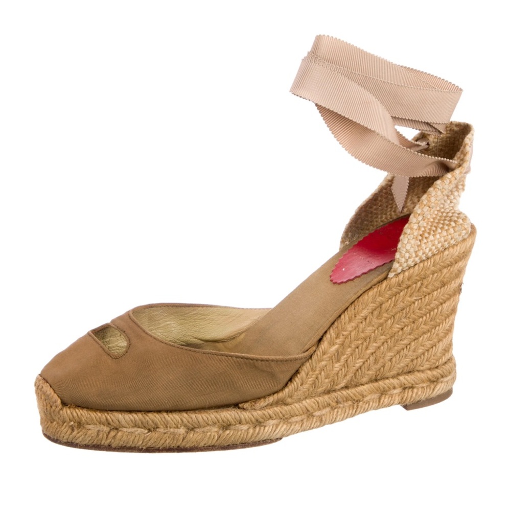 Christian Louboutin Tan Espadrille Wedge with Red Insole Detail